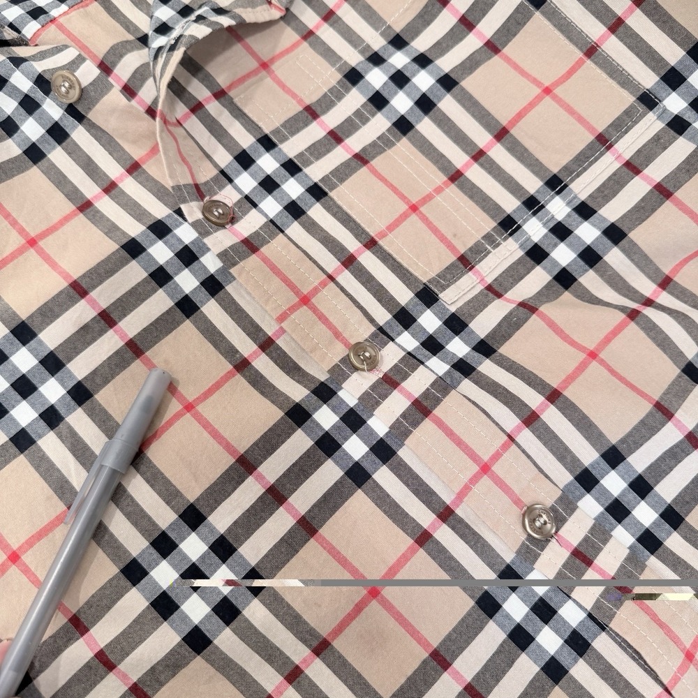 Burberry London England Check Logo Print Button Shirt Beige Men's Large - Picture 9 of 15